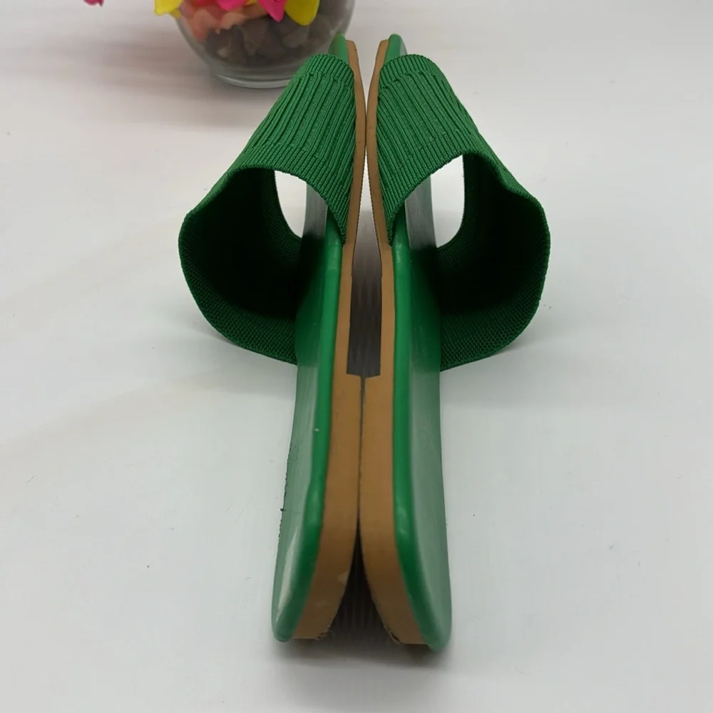Vibrant Green Ribbed Slide Sandals - Picture 4 of 7